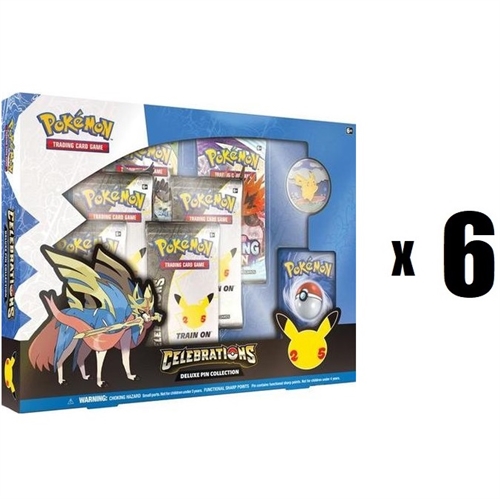  6x Pokemon kort - Celebrations 25th Anniversary - Deluxe Pin Collection (svare til en Case)